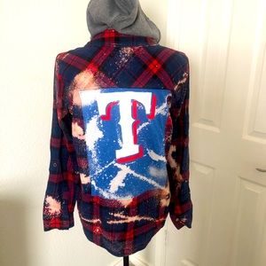 Texas rangers bleach plaid flannel with hood